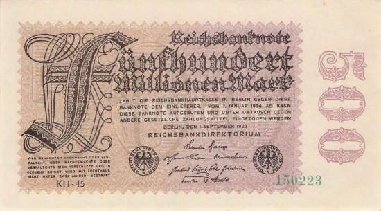 500 Millionen Mark 1923 ro.109h KH